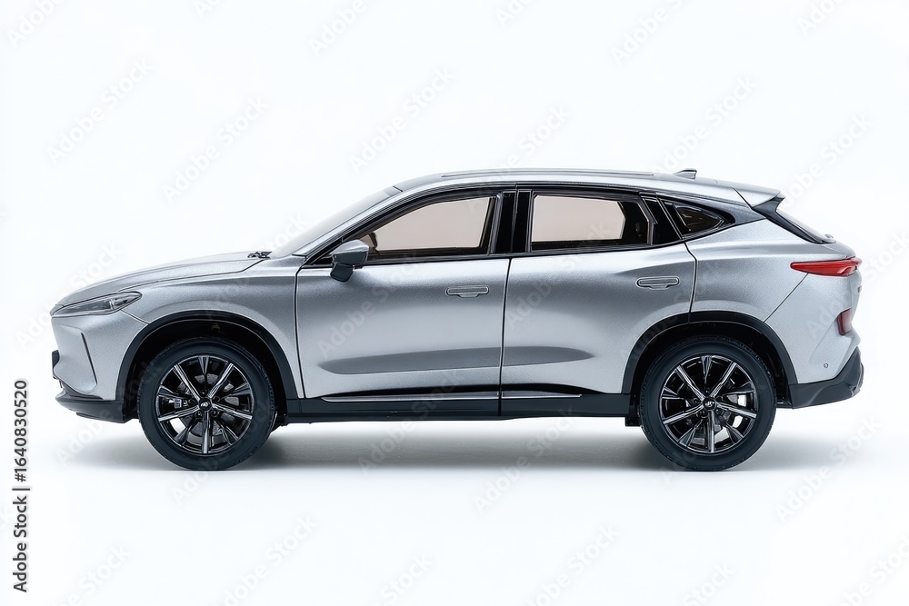 Silver SUV side profile, studio shot Silver SUV side profile, studio shot