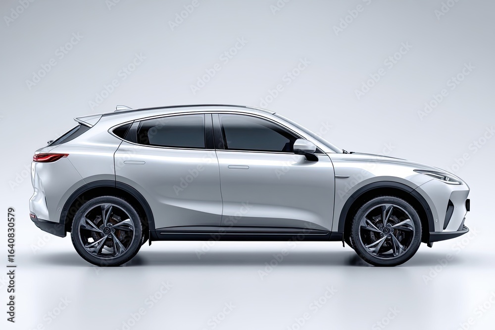 Obraz premium Silver SUV, profile view, studio shot