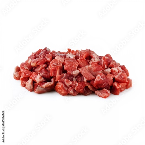 Tablou pe pânză Fresh diced raw beef on white background.
