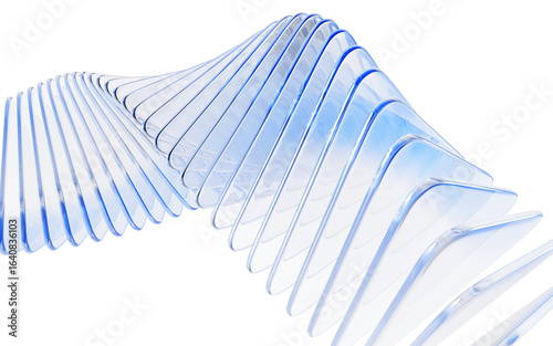 Fototapeta Naklejka Na Ścianę i Meble -  Abstract light blue 3d background with glass transparent square plates row. Crystal gradient curve wave line pattern. Futuristic architecture design, render digital tech banner