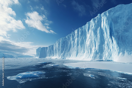 Fototapeta Naklejka Na Ścianę i Meble -  Majestic towering ice wall and glacial formations under a bright blue sky