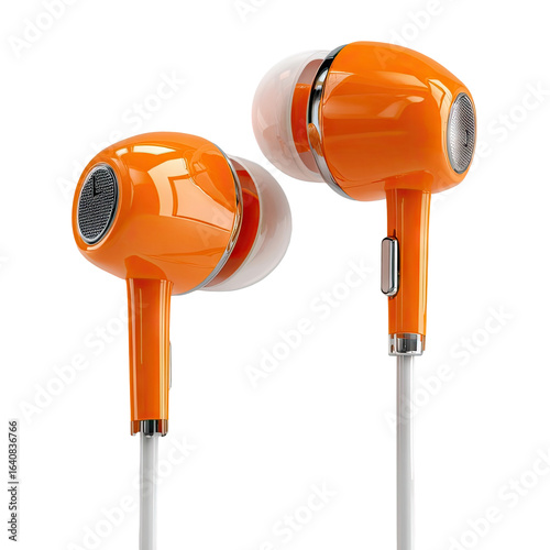 Orange earbuds, glossy finish, wired