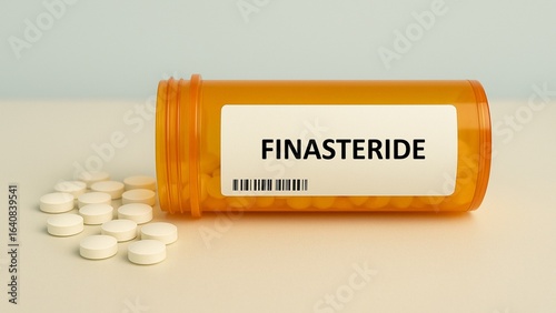 Box of FINASTERIDE tablets placed on a hospital pharmacy table used for symptom relief and therapy, a therapeutic agent.