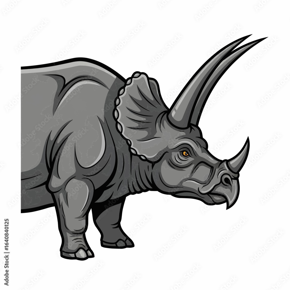 Obraz premium Realistic Triceratops Dinosaur Illustration – Powerful Prehistoric Herbivore with Three Horns