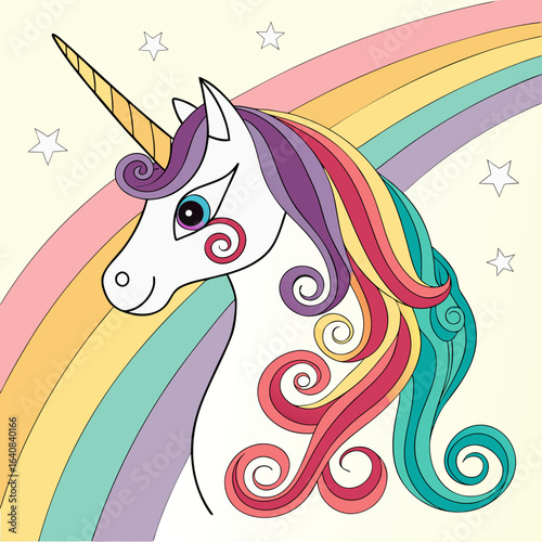 Pastel Unicorn Head Vector Illustration for Stock.

