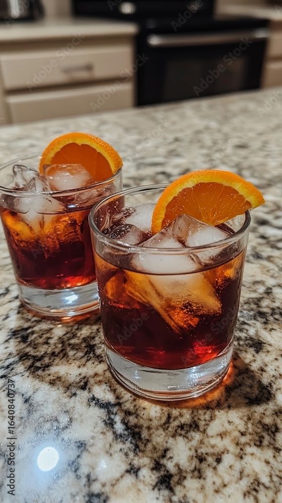 classic negroni with orange twist and ice. classic negroni with orange twist and ice.