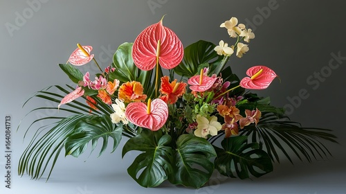 Wallpaper Mural A tropical arrangement with anthuriums, orchids, and palm leaves - . Torontodigital.ca