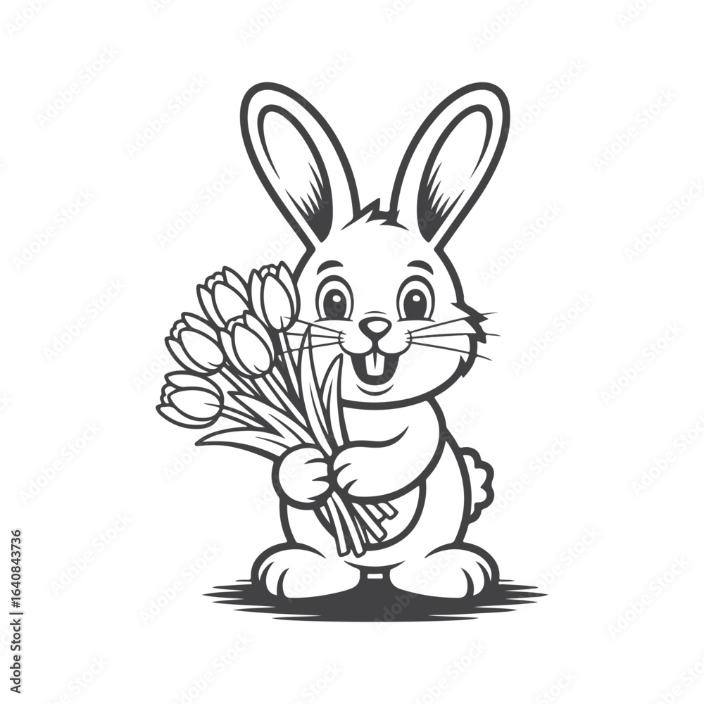 Obraz premium Happy bunny holding tulips rabbit flowers