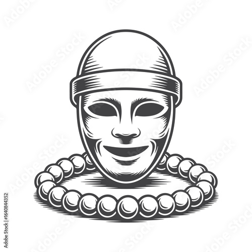 Dramatic mask with pearl necklace theatrical comedy