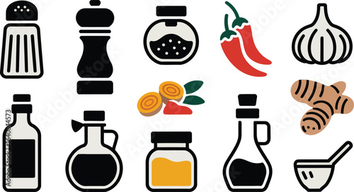 Cooking Ingredients Vector Illustration Set with Spices, Herbs, and Condiments Design