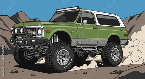 Offroad truck in rocky terrain illustration