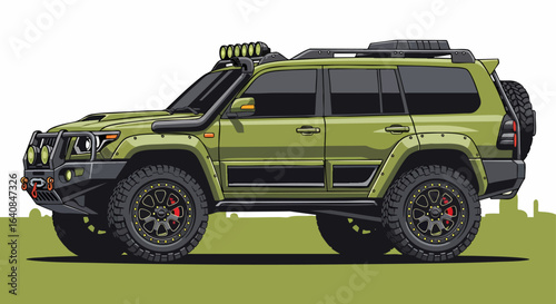 Customized olive green offroad vehicle