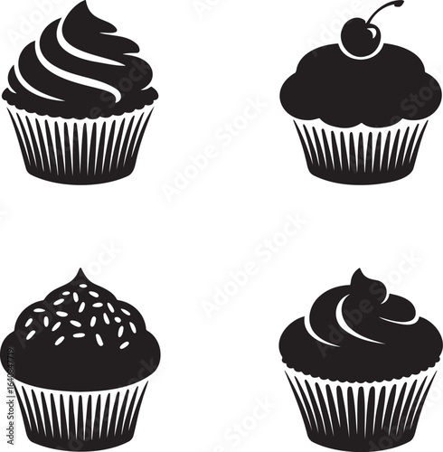 Set of Cup cake silhouette vector illustration isolated On Transparent Background