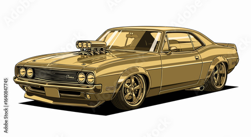 Golden classic muscle car illustration