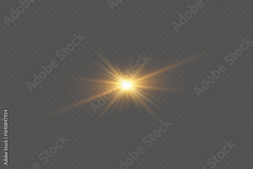 Golden glare effect, glowing star flashing. On transparent background