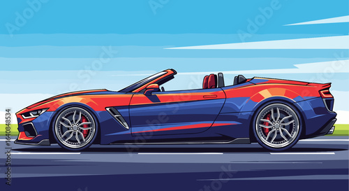 Modern convertible sports car side profile illustration