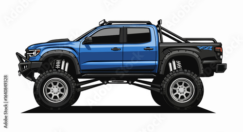 Cartoon illustration of a blue off road pickup truck