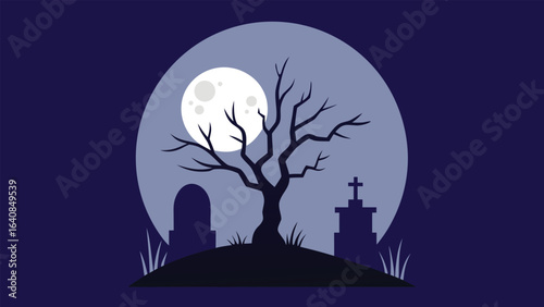Moonlit Graveyard Scene with Tombstones Trees and Night Sky for Spooky Mysterious Themed Illustrations
