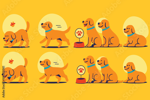 Adorable golden retriever puppy enjoying various playful activities showing different happy emotions and cute behaviors perfect for pet care or fun animal themed designs