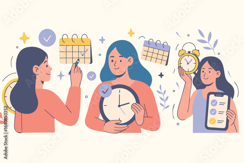 Business professionals collaborating and utilizing digital scheduling tools for effective task management prioritization and delegation within an organized team environment
