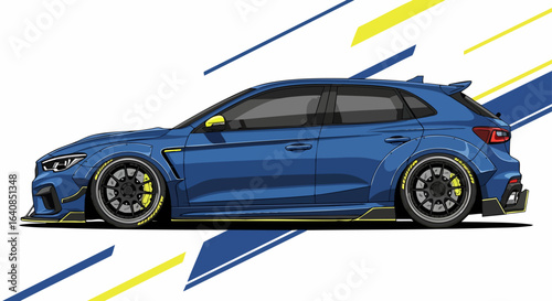 Blue sporty car illustration side view