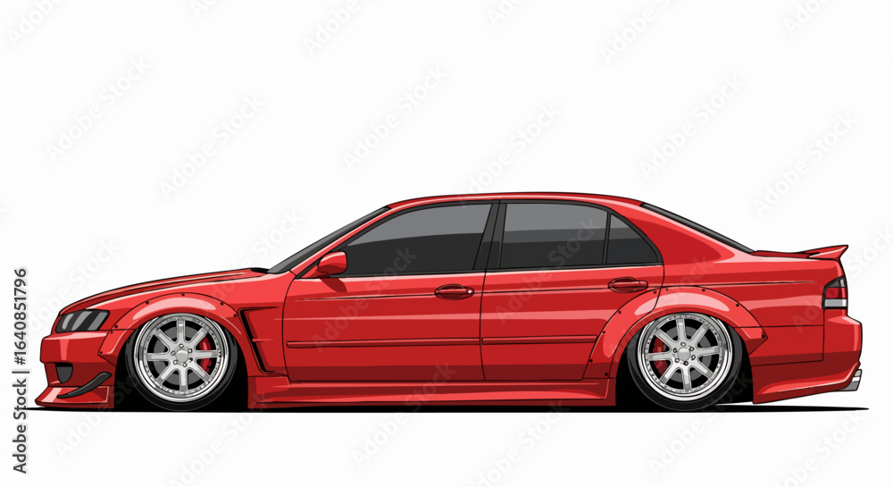Fototapeta premium Red sedan car illustration