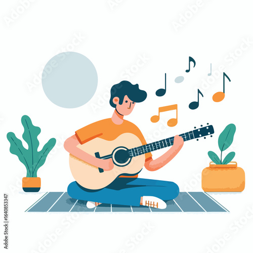 A man is playing the guitar