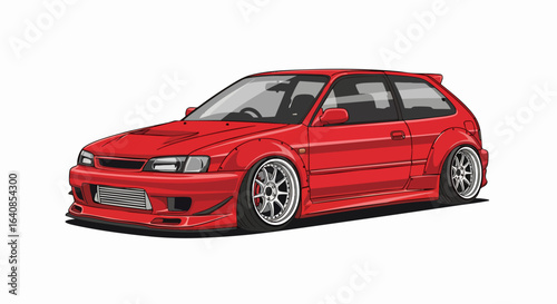 Red sporty hatchback car illustration