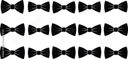 Set of Bow Tie Silhouettes in Different Styles, Vector Illustration. Collection of Black Bowties Isolated on a White Background. Flat Cad Drawing.