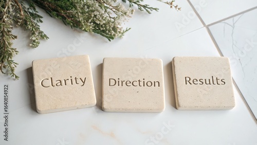 Inspirational stone tiles featuring clarity direction and results for motivational decor