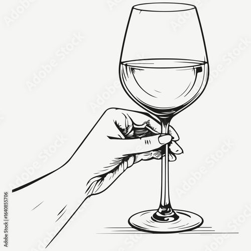 hand with wine glass sketch illustration vector