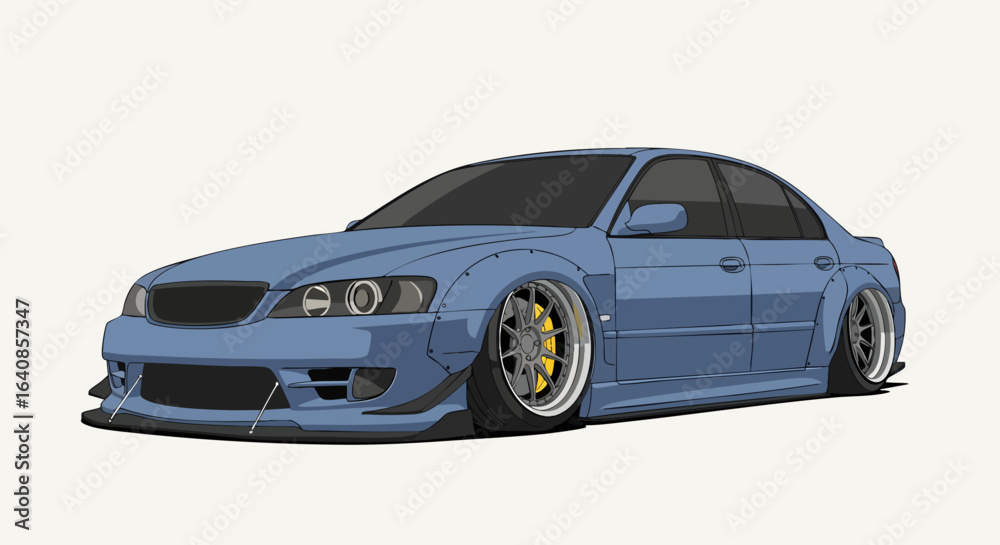 Fototapeta premium Light blue sedan illustration stylized car design