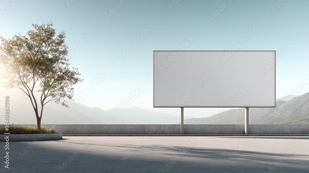 Obraz premium Billboard Mockup in a Minimalist Environment with Mountain Backdrop for Advertising and Marketing Campaigns
