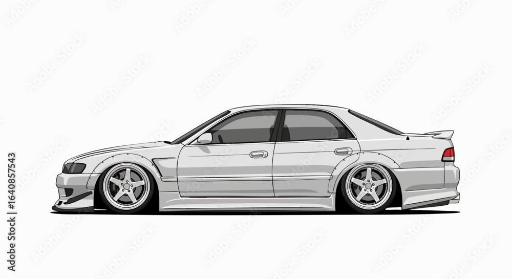 Obraz premium Light gray car side view illustration