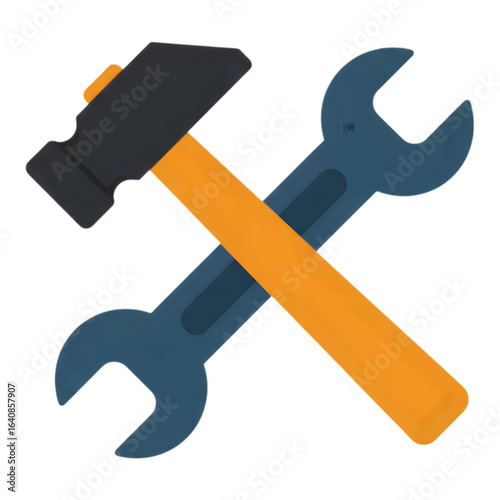 Hammer and wrench tools crossed silhouette isolated on transparent background