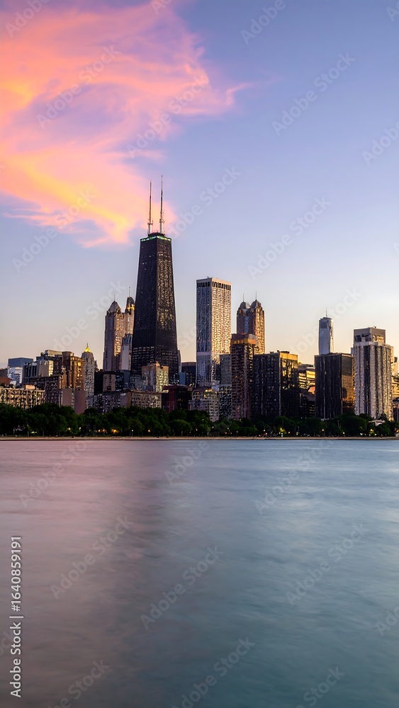 Fototapeta premium City skyline at sunset over water (2)