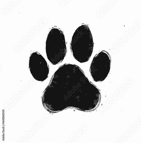 worn black paw print illustration with texture on white background