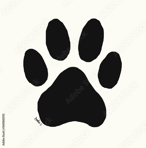 black dog paw print illustration on light background with copy space