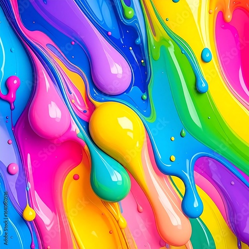 Abstract background with vibrant, flowing liquid paint drips in bright, candy-like colors.