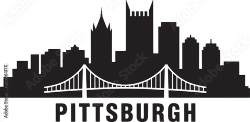 Pittsburgh Skyline Silhouette Vector Illustration of Cityscape with Bridges and Buildings