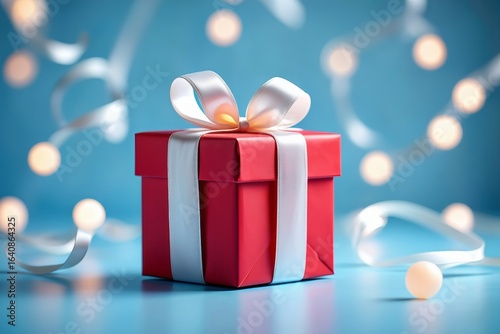 Find the perfect red gift box with white ribbon for birthday or christmas present idea