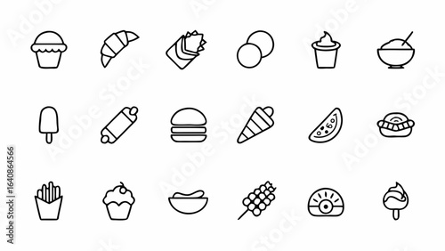 Street Food Line Art Pack – Crisp Outlined Vectors Representing Popular Street Eats and Snacks