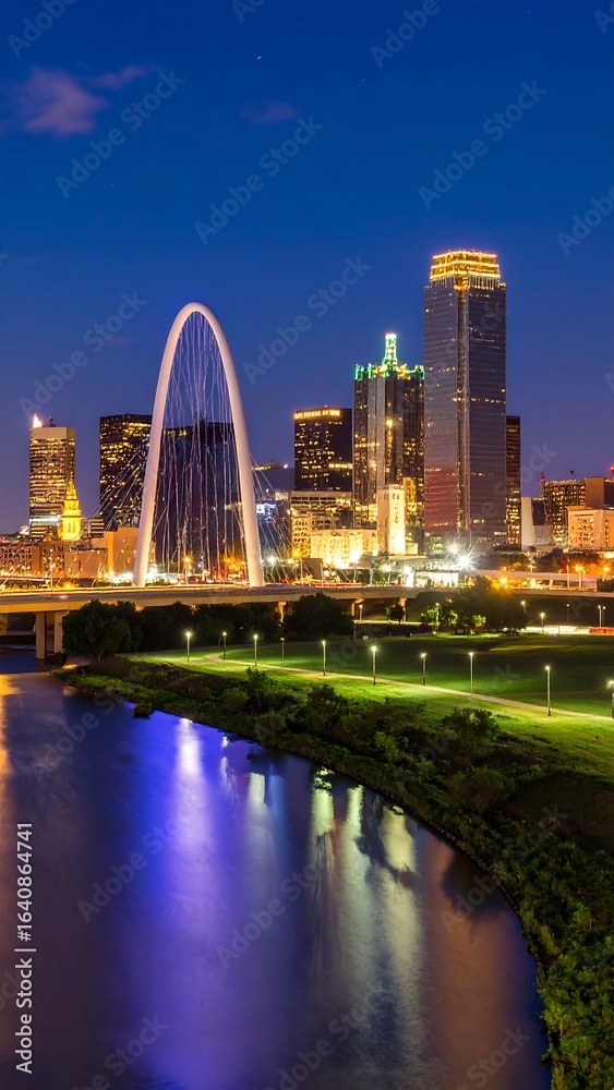 Obraz premium City skyline at twilight over a river