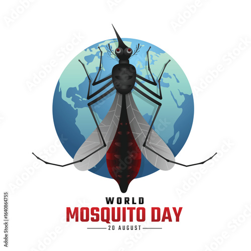 World mosquito day - Black mosquito character on circle globe world vector design