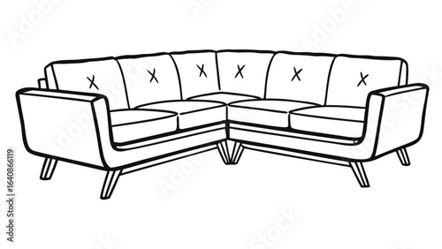  sectional sofa with x details on the back cushions and short wooden legs design