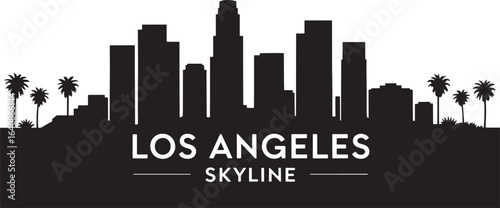 Los Angeles Skyline Silhouette Vector Illustration with Palm Trees and Cityscape Outline