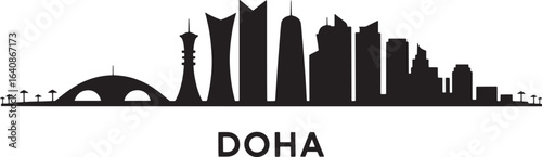 Doha Qatar Skyline Silhouette Vector Illustration with Cityscape and Urban Architecture Design