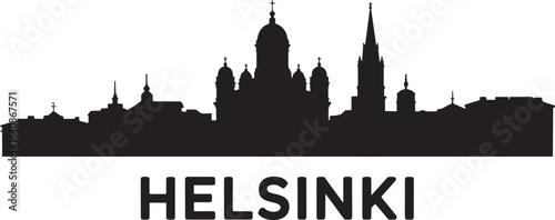 Helsinki Finland Cityscape Silhouette Vector Illustration with Landmark Buildings and Skyline