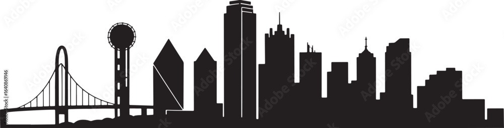 Obraz premium Dallas Texas Cityscape Silhouette Vector Art with Reunion Tower and Modern Buildings