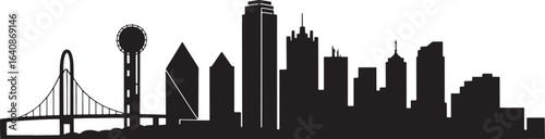 Dallas Texas Cityscape Silhouette Vector Art with Reunion Tower and Modern Buildings
